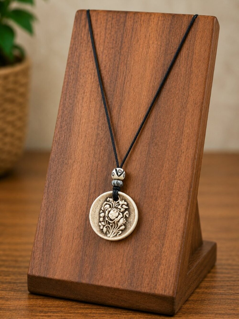 Vintage Rose Ceramic Pendant | Handmade - Picture 3 of 6